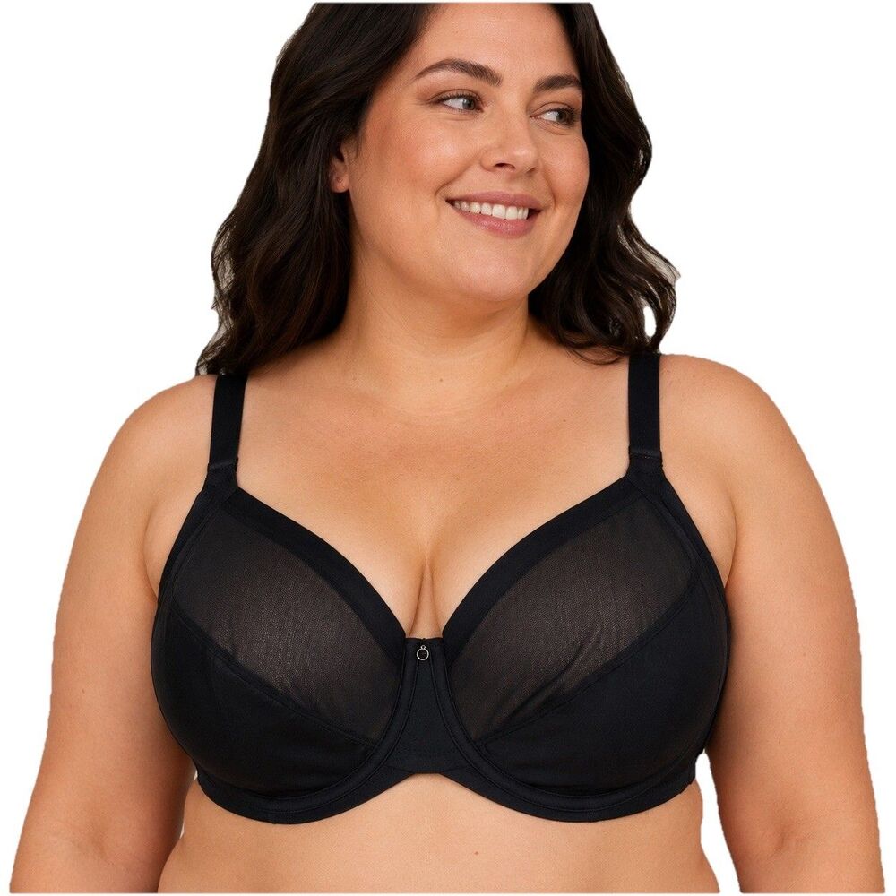 Curvy Kate Wonderful Full Cup Bra 46G Black Underwired Sexy Semi-Sheer